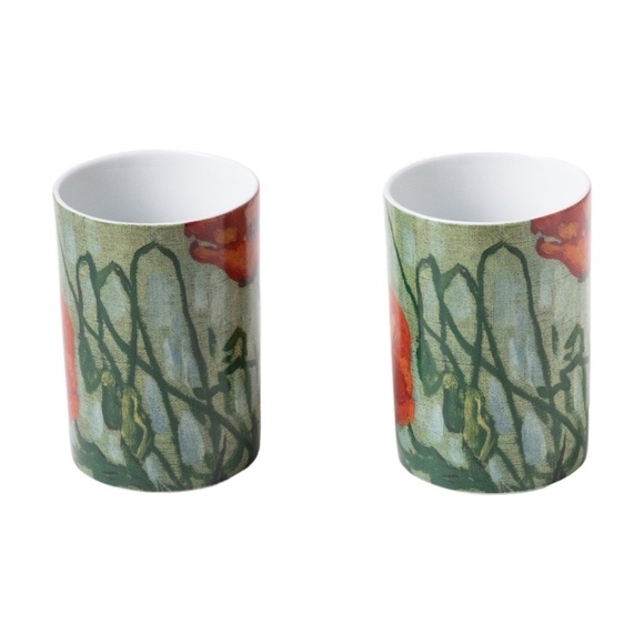 Floral Mug Set with Red Poppy Design - Picture 2 of 8